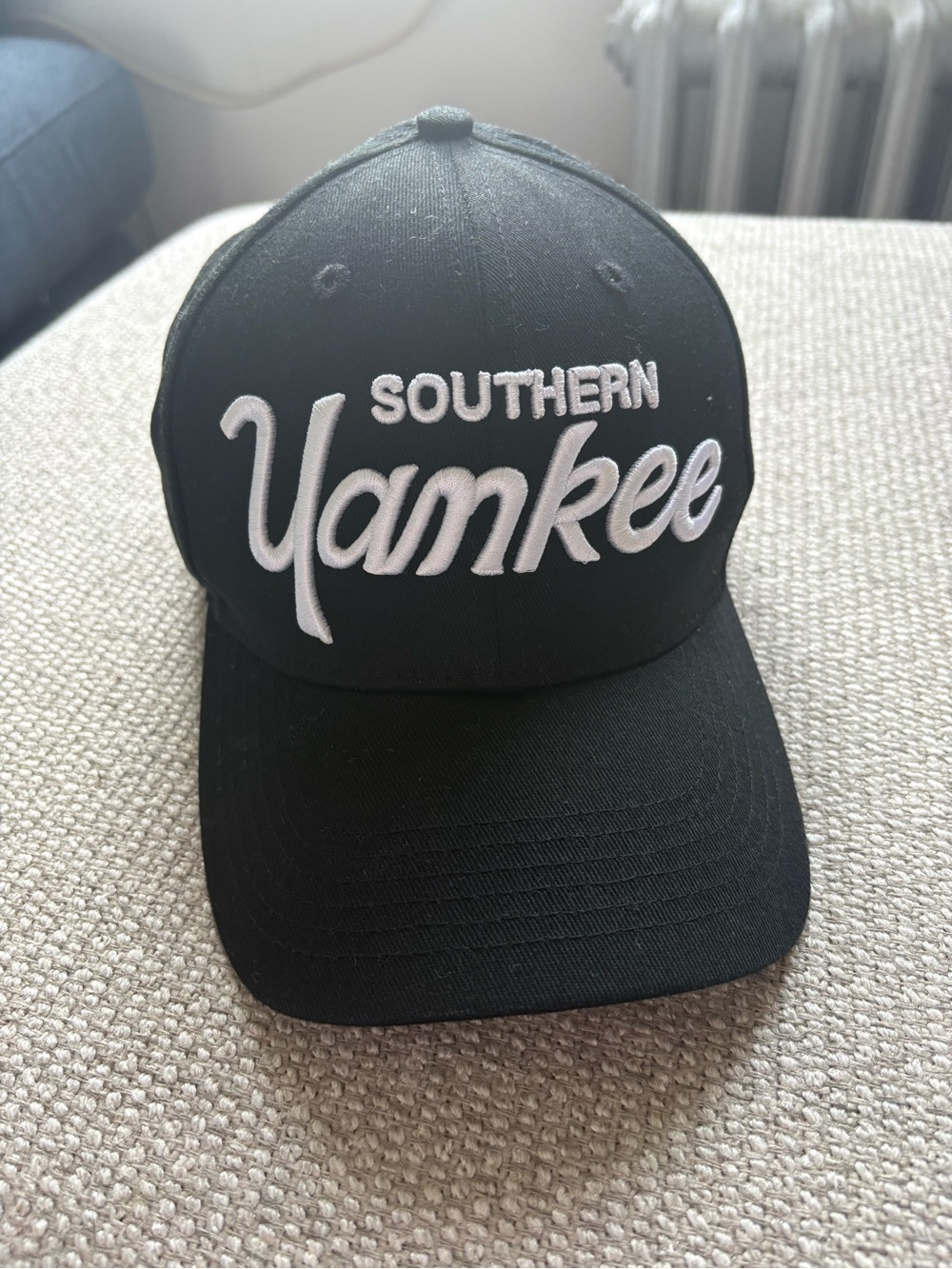 Southern Yankee Black Embroidered Baseball Cap with leather strap